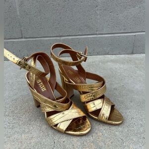 Paris Texas Gold heeled ankle wrap sandals